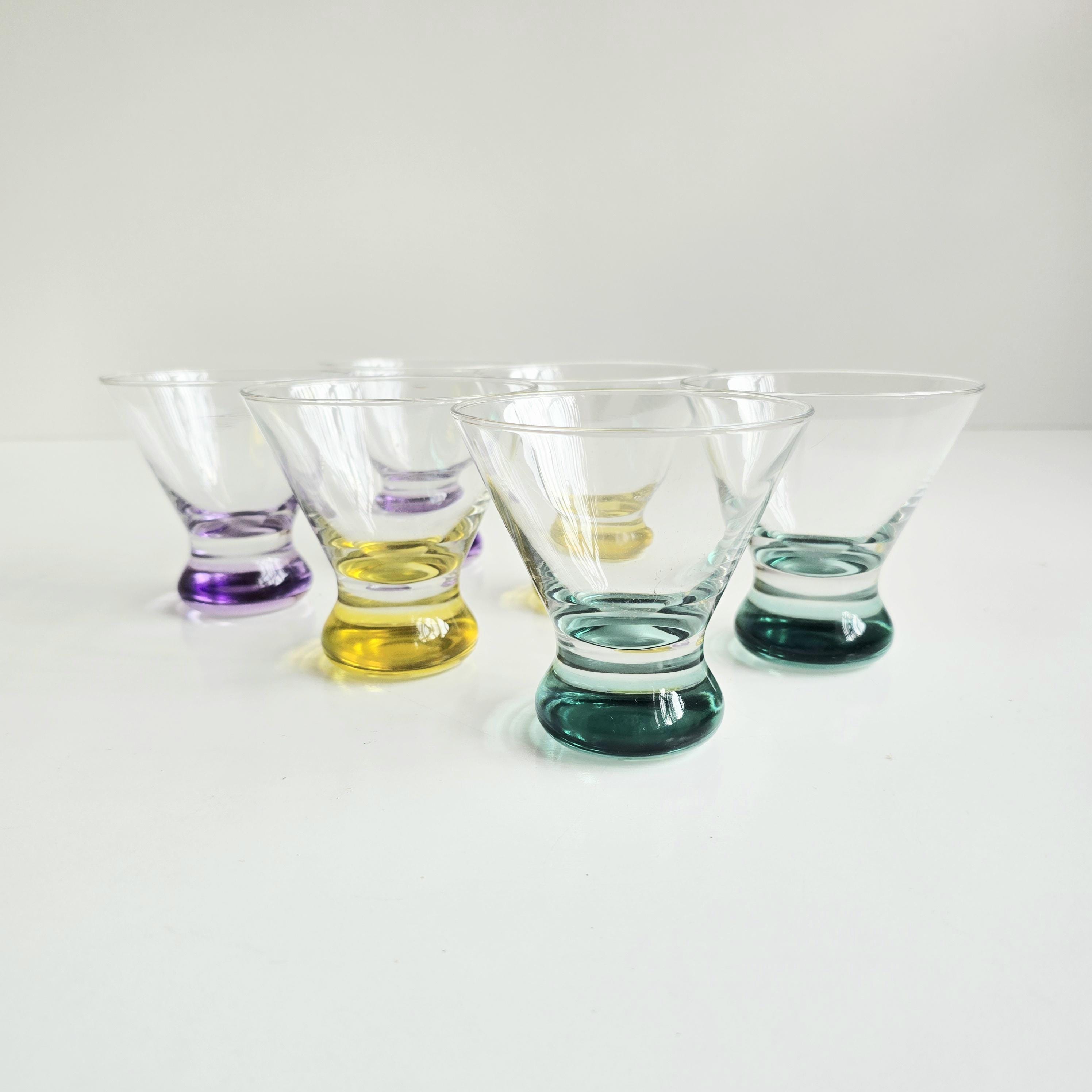 colorful cocktail glasses 6 vintage teal yellow purple stemless wine goblets