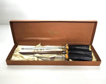 Robinson Carving Set Boxed: Staghorn Antler Bakelite 3 Pc Cutlery
