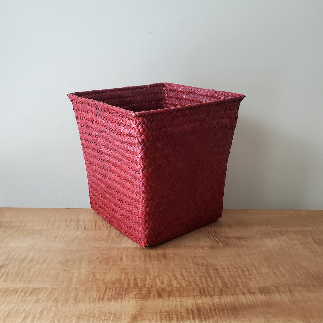 Vintage Wicker Wastebasket, Wicker Trash Basket, Woven Wastebasket Etsy