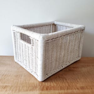Vintage Rattan Storage Basket, Woven Wicker Bin, Approx Size 13&quot; x 10&quot; x 9&quot;