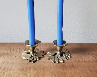 Vintage  Brass Candlesticks, Flower Brass Candlestick Holders Pair