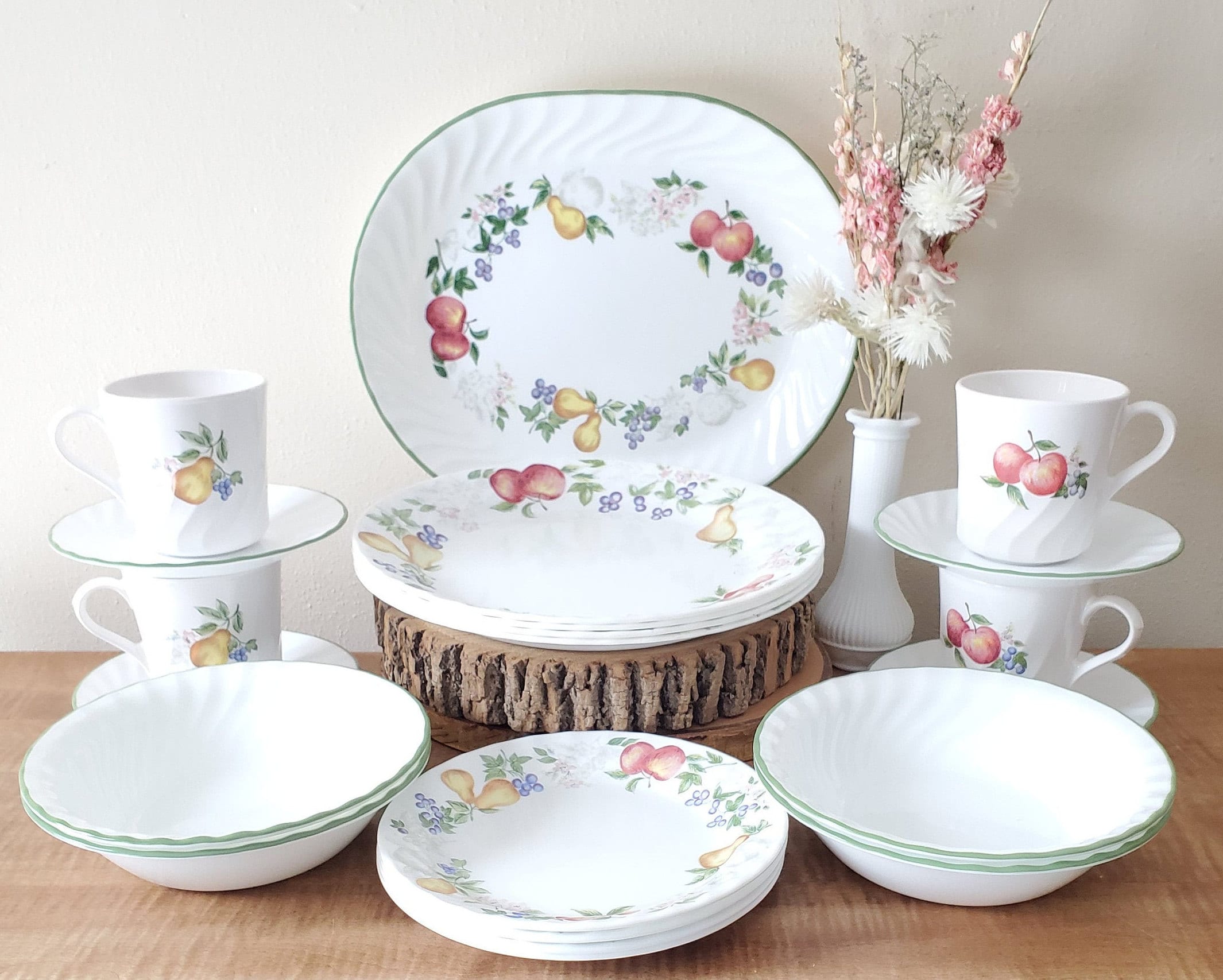 Vintage Corelle Chutney Swirl Dinnerware 21 Piece Set for 4 