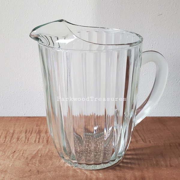 Vintage Glass Water Pitcher, Ribbed Glass Pitcher, Jeannette Glass Co