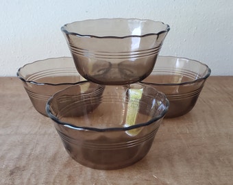 Pyrex Brown Glass Prep Bowls Scalloped Ramekins