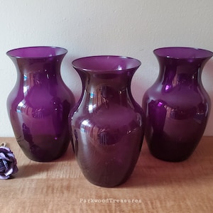 Vintage Amethyst Glass Vases/Wedding Centerpiece Purple Vases Set of 3