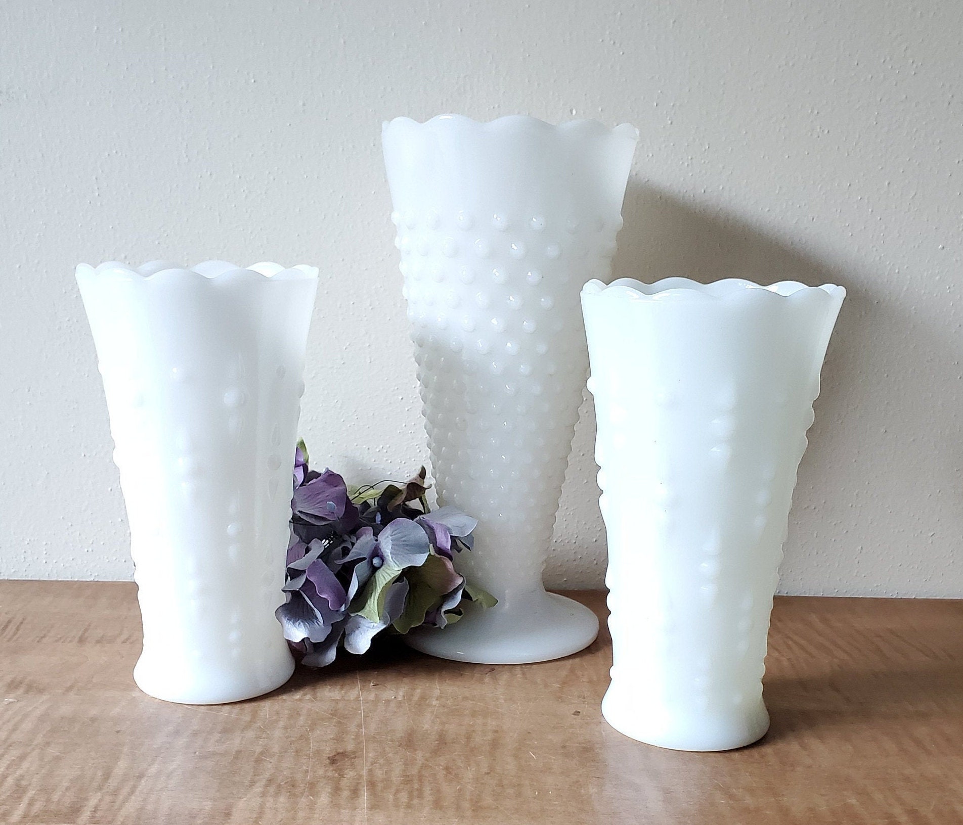 Vintage Anchor Hocking Milk Glass Teardrop Vase Collection, Large Wedding Vases