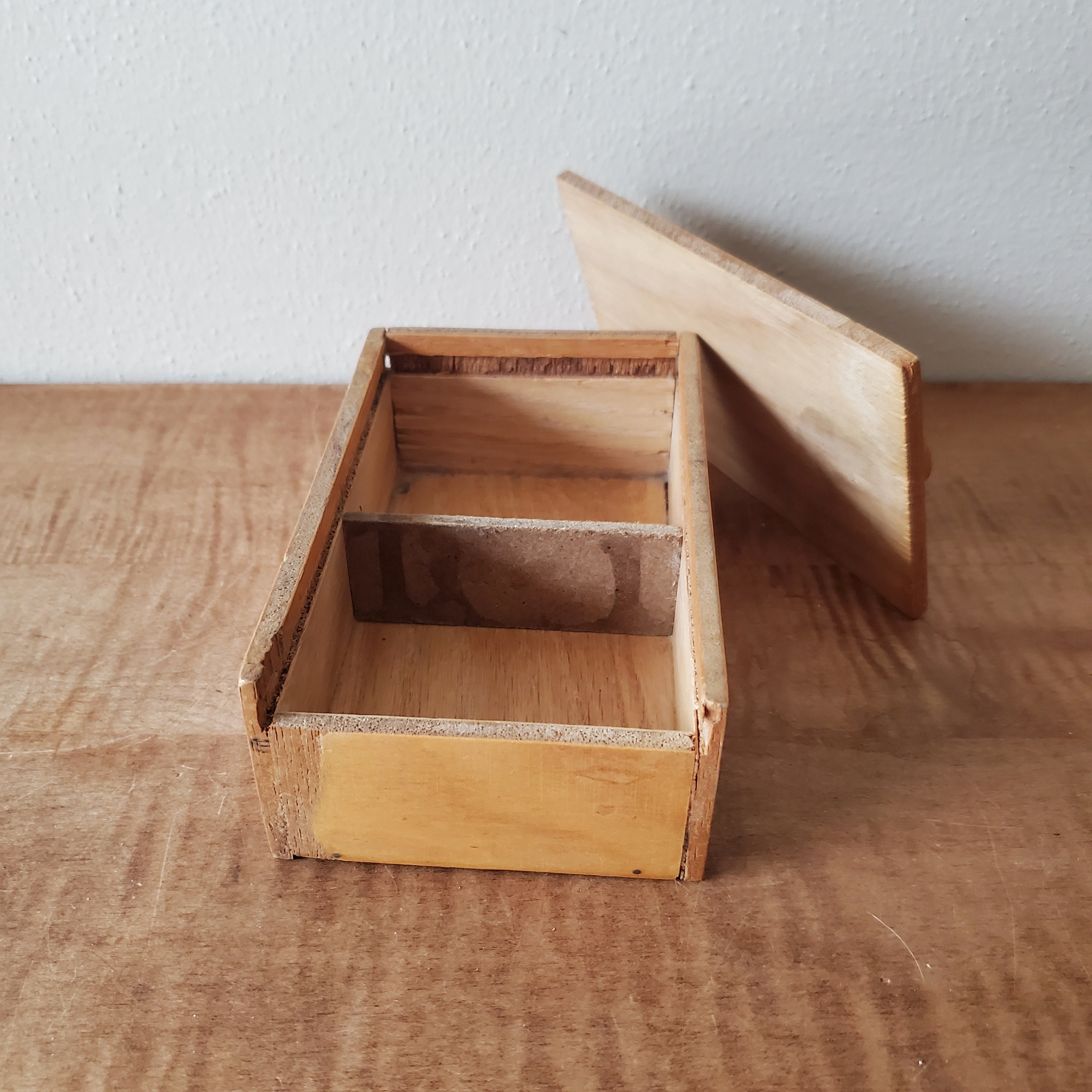 Vintage Cherry Wood Checkers Box: Handmade Slider Lid, Divided Storage ...