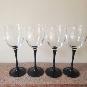 Vintage Black Stem Wine Glasses Luminarc Cristal D'Arques-Durand Set of 12 Three Sizes as Pictured and Described in Listing image 5