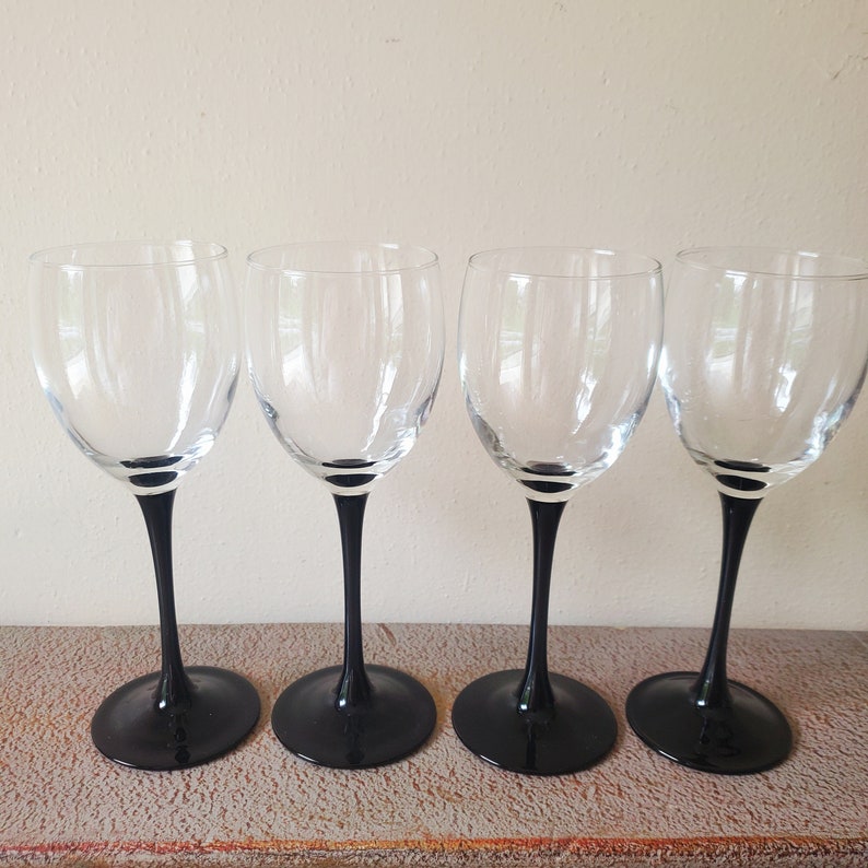 Vintage Black Stem Wine Glasses Luminarc Cristal D'Arques-Durand Set of 12 Three Sizes as Pictured and Described in Listing image 5