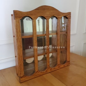 Vintage Curio Cabinet Arched Glass Door 3 Tier Shadow Box Wood Display Cabinet with Mirror Back 22" x 21" Wall Hanging or Countertop