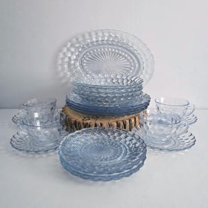 Fire King Blue Bubble Dinnerware Set  21 Piece for 4