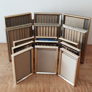Vintage Tri Fold Hinged Gold Metal Picture Frames (5x7) (4x5) (3 1/2 x 5) (3 1/2 x 4 1/2) (2 x 3) wallet Choice