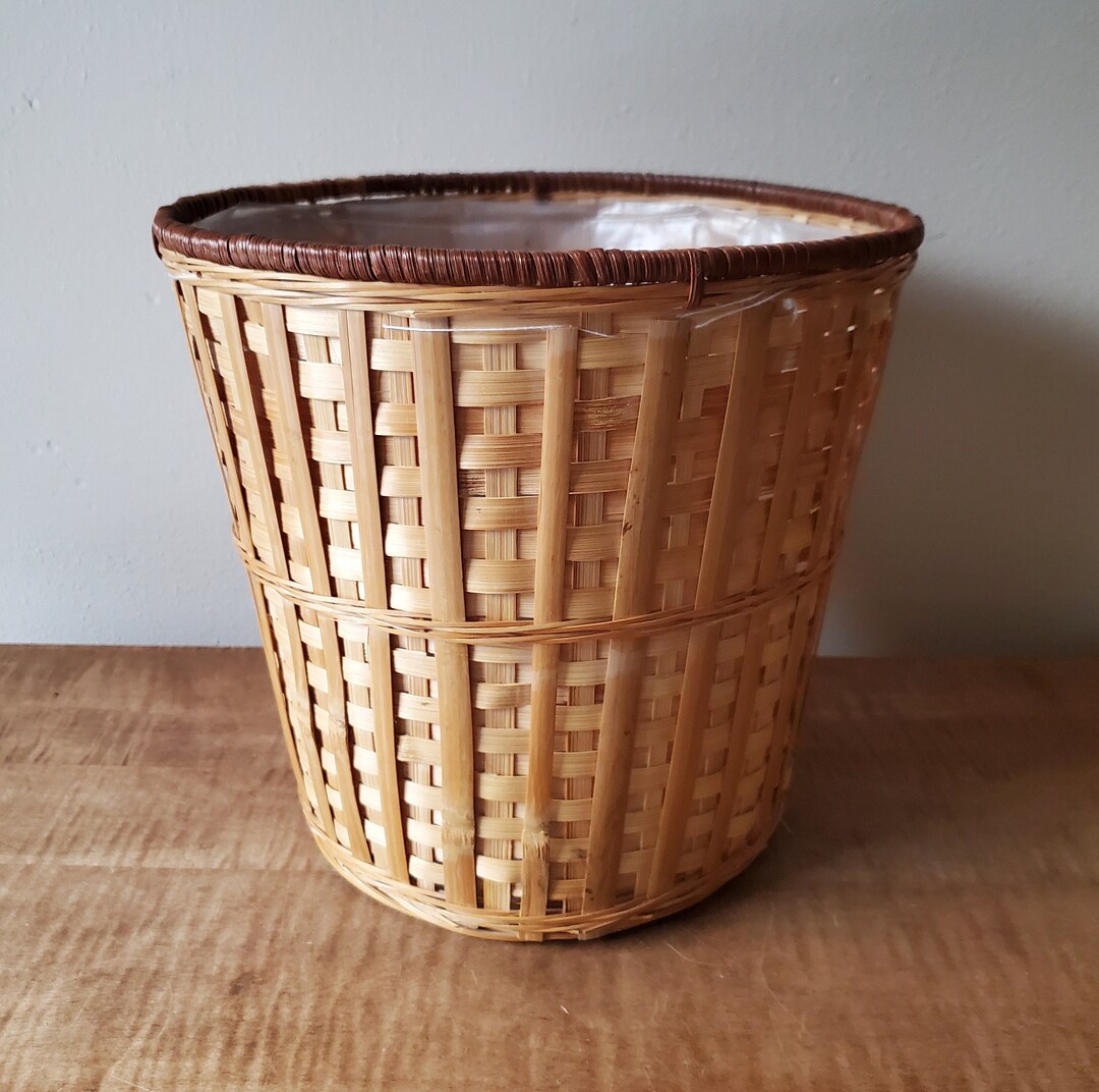 Vintage Wicker Wastebasket Wicker Trash Basket Bathroom Etsy