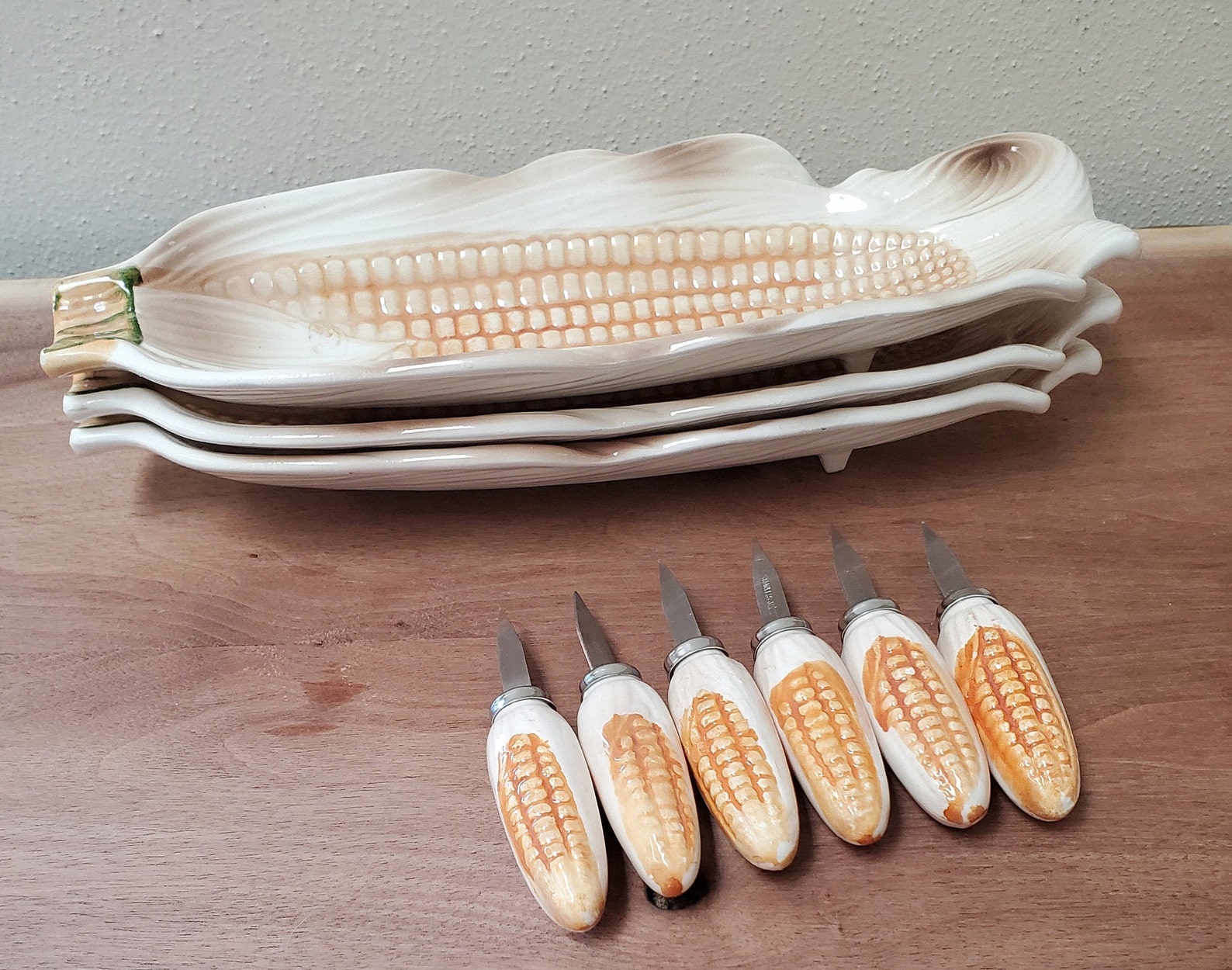 Vintage Corn Trays Holders Plates 3 Corn Cob Dishes 6 Ceramic Etsy