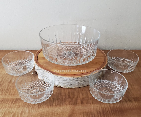 Vintage Arcoroc Glass Bowls, Set of 5, Glass Salad Bowls 