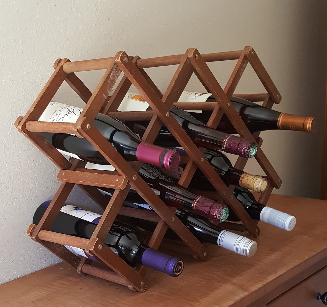 Vintage Wooden Wine Rack Folding Wine Storage Accordian Wine Etsy