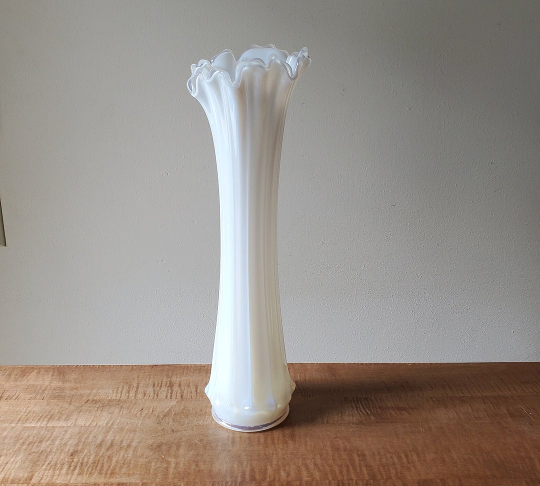 Vintage Fostoria Heirloom White Opalescent Swung Vase 12 Etsy