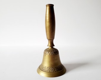 Solid Brass Hand Bell Cast Iron Striker Floral Focus