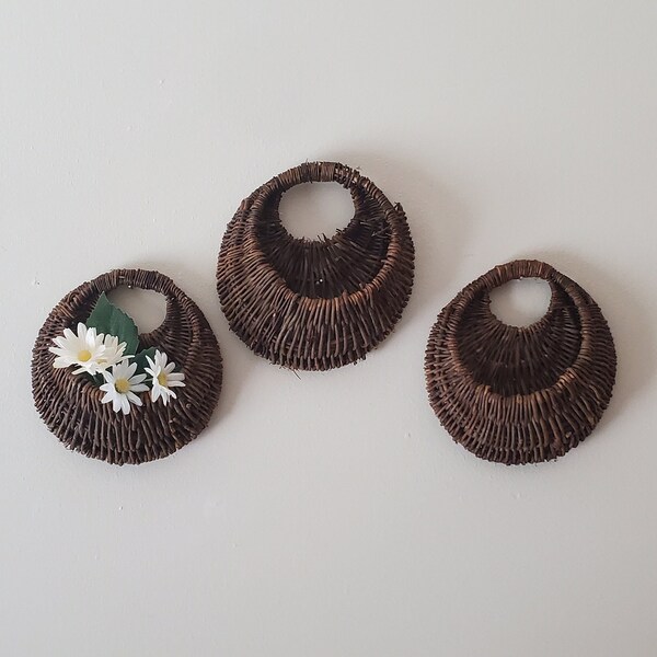 Vintage Wicker Wall Pocket, Wicker Wall Basket