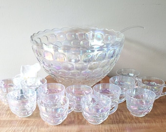 Vintage Punch Bowl Set Glass Wedding Punch Bowl Set for 12