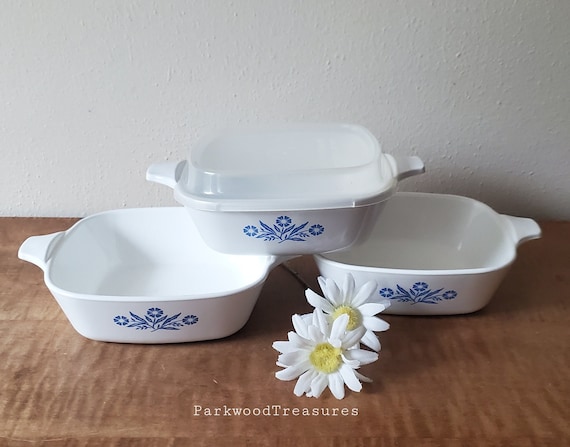 Vintage Corning Ware Blue Cornflower Petite Casserole Dishes Set