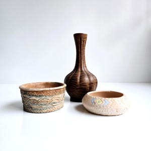flower pots 3 vintage Southwestern stoneware pottery succulent pots and vase