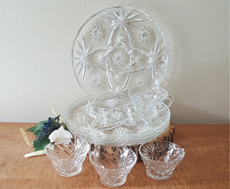 Vintage Glass Snack Sets/ Star Glass Lunch Plate and Cup Etsy