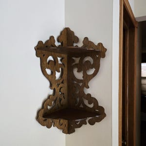 corner shelving 24&quot; vintage ornate wood 2 tier corner display shelves