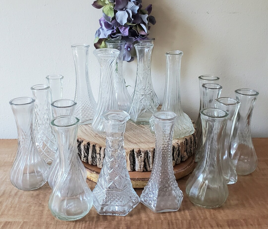 Vintage Wedding Vases, Glass Bud Vases, Small Clear Glass Bud Vases