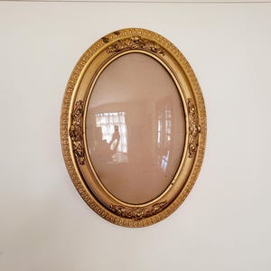 antique oval gilded wooden frame with concave glass ormolu gold carved wood frame  19&quot; x 25&quot;