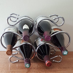 Vintage Chrome Metal 6-Bottle Wine Rack: Countertop Tabletop Display