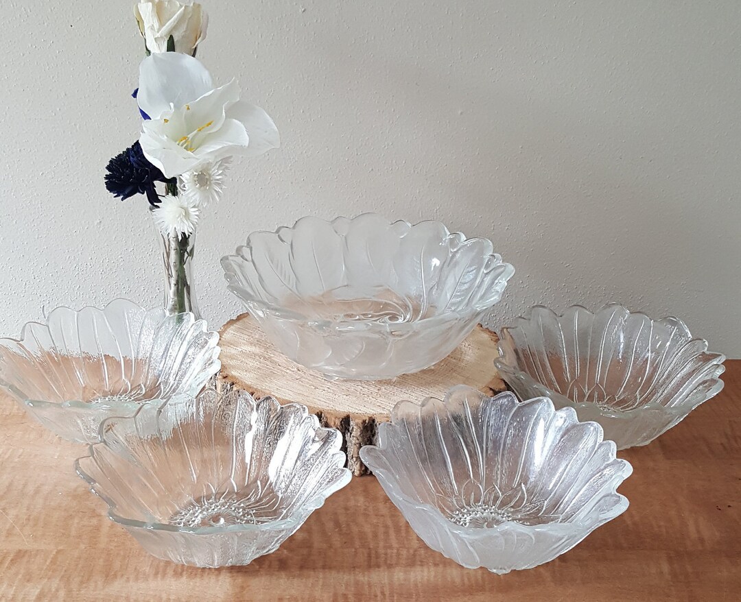 Vintage Glass Salad Bowl Set Lily Pons Wild Rose Indiana Glass Etsy