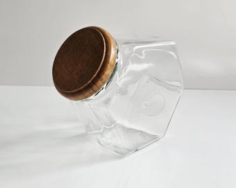 Vintage Glass Canister, Libbey Slant Storage Jars with Beautiful Wood Seal Lid/Countertop Candy/Cookie Jars/Libbey of Canada