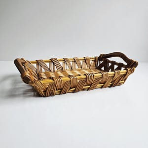 serving tray 20&quot; x 13&quot; vintage woven wicker bamboo tabletop basket