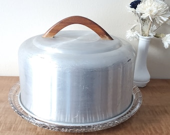 Vintage Cake Saver and Glass Cake Plate Aluminum Cake Keeper