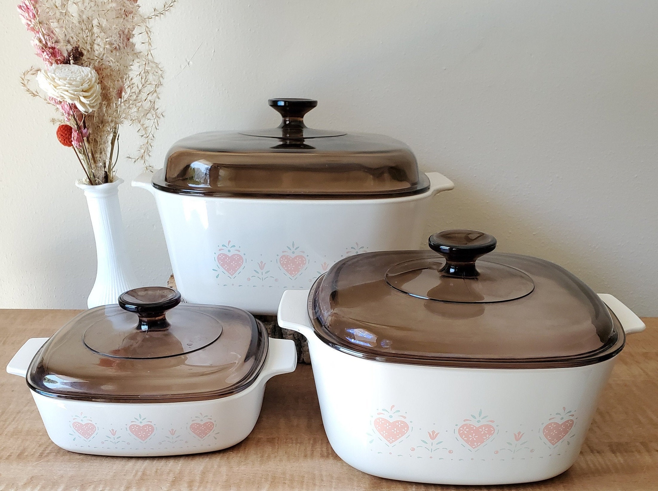 3 Vintage Corning Ware Forever Yours Casseroles: Size Details in