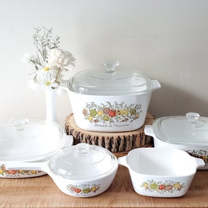 Corning Ware Spice of Life casserole set pf 5 vintage Spice of Life Casseroles +  4 Lids