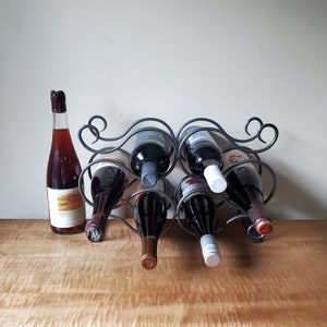 Vintage Metal Wine Rack holds 6 bottles Pewter Scroll Wine Rack