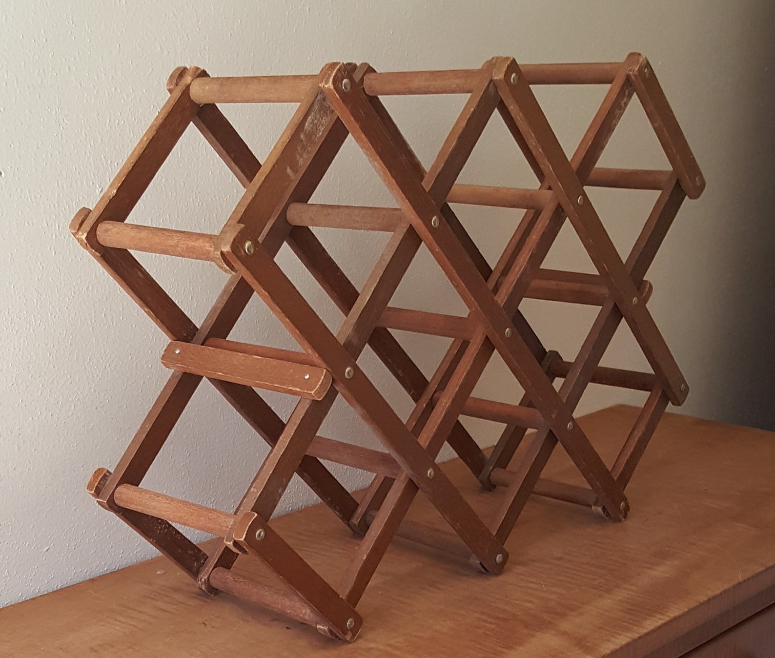 Vintage Wooden Wine Rack Folding Wine Storage Accordian Wine Etsy