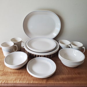 Blue Lily 25 piece vintage Corelle dinnerware set for 4 guests