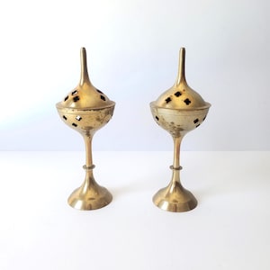vintage brass tower incense burners: pair made in India
