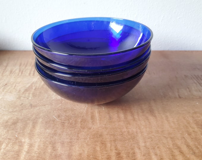 Vintage Cobalt Blue Glass Cereal Bowls Set of 4 Blue Bowls Etsy