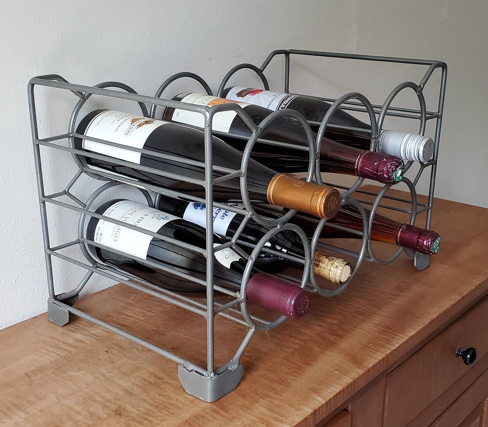 Vintage Metal Wine Rack holds 6 or 8 bottles Pewter Wine Rack Etsy
