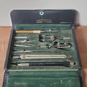 1940&#39;s Vintage Drafting Tool Kit, Drafting Instruments, Eugene Dietzgen Co USA Drafting Tools