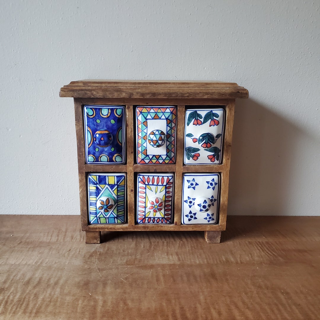 Vintage Apothecary, Wooden Spice Cabinet With Ceramic Drawers, Antique ...