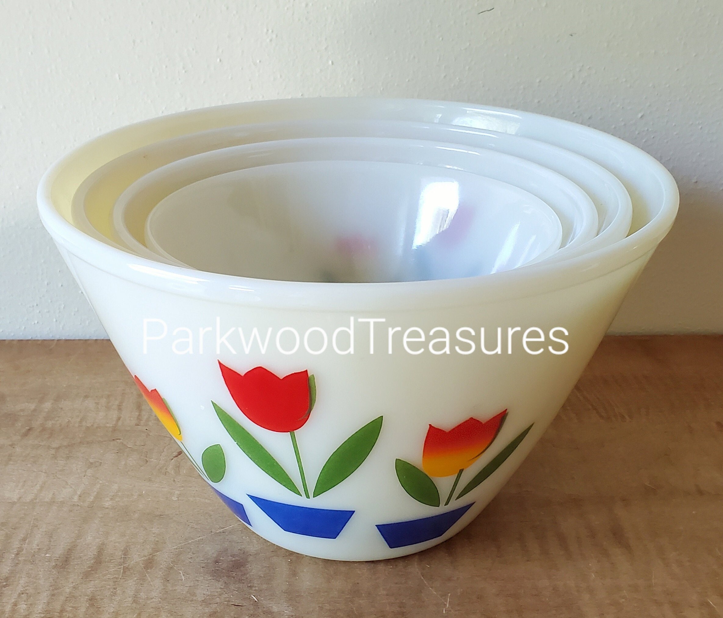 Vintage Fire King Ivory Tulip Mixing Bowls Set of 4 Etsy