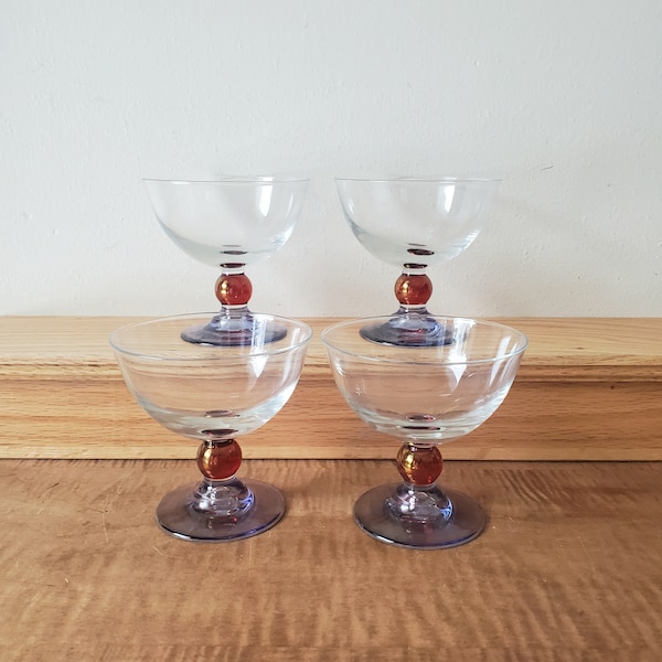 Vintage Coupe Champagne Iridescent Stemmed Glassware Set of 4 Cerve Italy