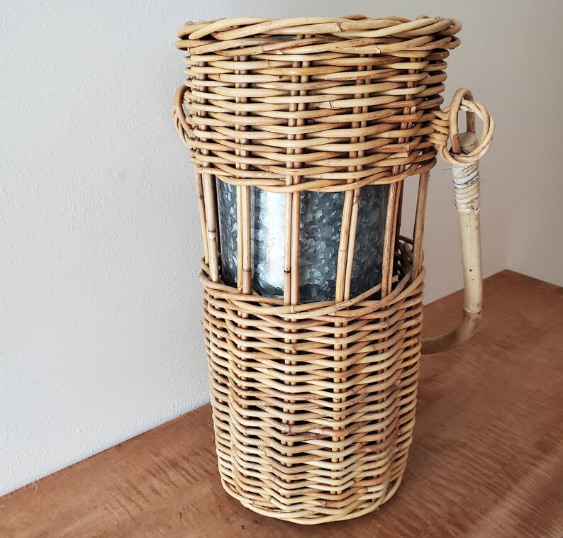 Vintage Wicker Umbrella Stand with Galvanized Liner Etsy