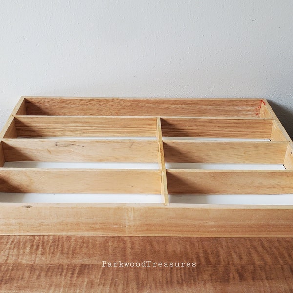 Vintage Wood Cutlery Tray, Utensil Tray,  Silverware Organizer Tray