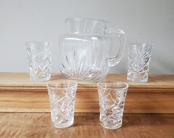 Vintage Star Pitcher and 4 Juice Glasses